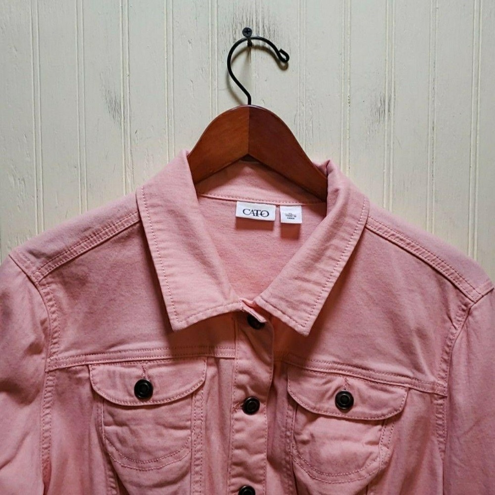 Cato Jacket Womens XL Pink Denim Snap Front Collared Pockets Jean Lightweight